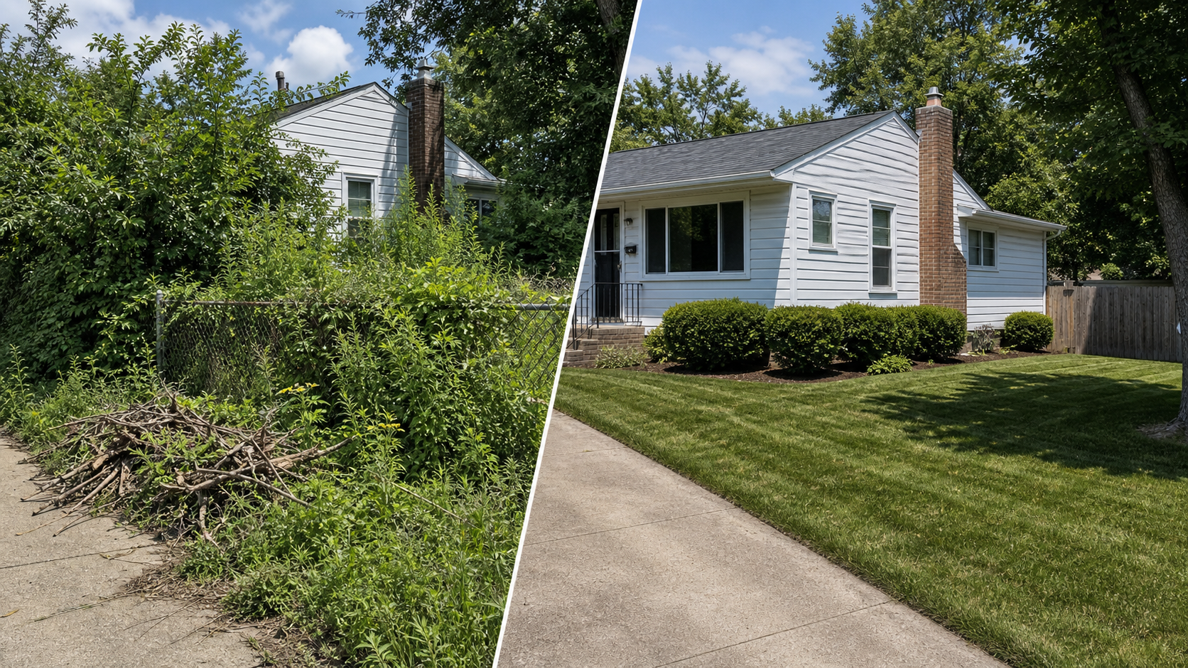 Before and after exterior property cleanup